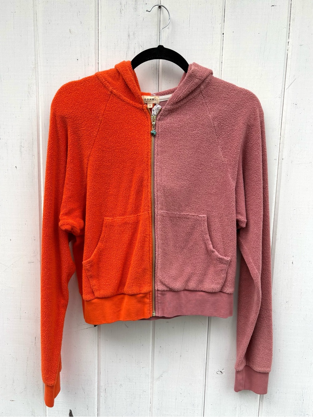 Donni. Two-Tone Zip Hoodie - Orange & Dusty Rose